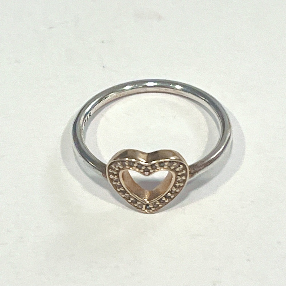 (sold) Authentic Pandora symbol of love 14k & silver two tone ring NEW size 54